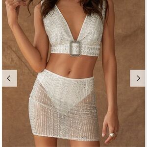 12th Tribe White and Silver Embellished Crop Top